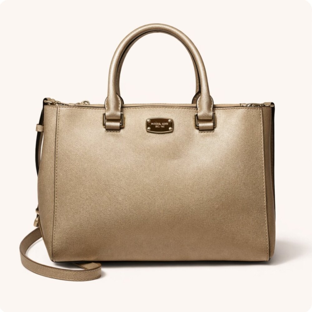 MICHAEL Michael Kors Metallic Gold Saffiano Leather Satchel